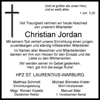 Traueranzeige von Christian Jordan von Westfalen-Blatt