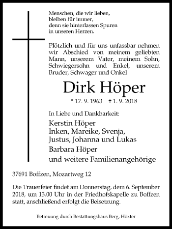 Traueranzeige von Dirk Höper von Westfalen-Blatt