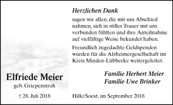 Traueranzeige von Elfriede Meier von Westfalen-Blatt