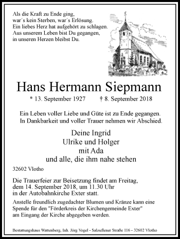 Traueranzeige von Hans Hermann Siepmann von Westfalen-Blatt