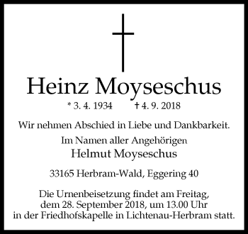 Traueranzeige von Heinz Moyseschus von Westfalen-Blatt