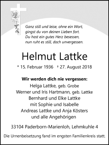 Traueranzeige von Helmut Lattke von Westfalen-Blatt