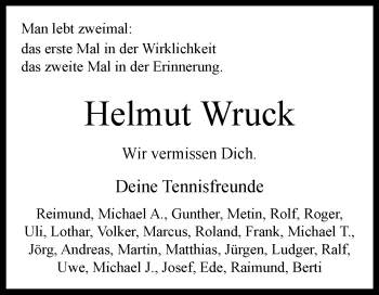 Traueranzeige von Helmut Wruck von Westfalen-Blatt