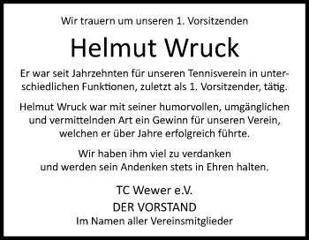 Traueranzeige von Helmut Wruck von Westfalen-Blatt