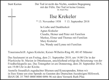 Traueranzeige von Ilse Krekeler von Westfalen-Blatt