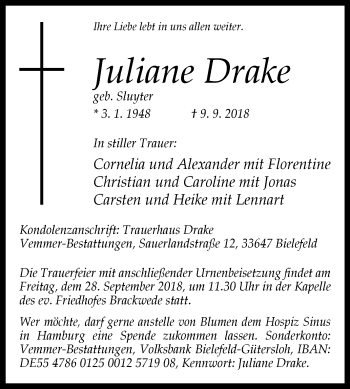 Traueranzeige von Juliane Drake von Westfalen-Blatt