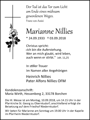 Traueranzeige von Marianne Nillies von Westfalen-Blatt