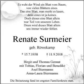 Traueranzeige von Renate Surmeier von Westfalen-Blatt