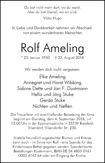 Traueranzeige von Rolf Ameling von Westfalen-Blatt