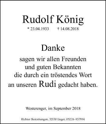 Traueranzeige von Rudolf König von Westfalen-Blatt