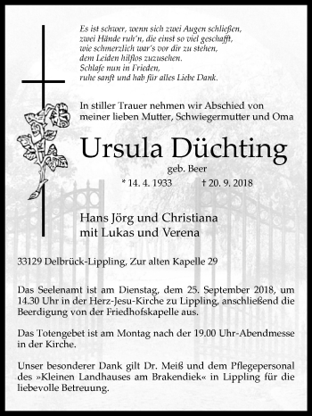 Traueranzeige von Ursula Düchting von Westfalen-Blatt