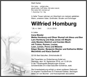 Traueranzeige von Wilfried Homburg von Westfalen-Blatt