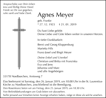 Traueranzeige von Agnes Meyer von Westfalen-Blatt