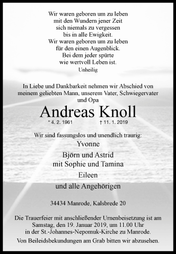 Traueranzeige von Andreas Knoll von Westfalen-Blatt