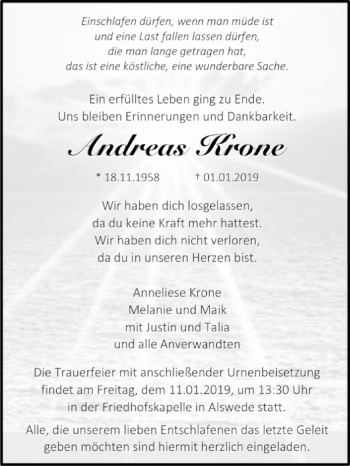 Traueranzeige von Andreas Krone von Westfalen-Blatt