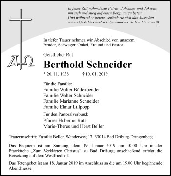 Traueranzeige von Berthold Schneider von Westfalen-Blatt