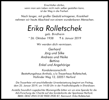 Traueranzeige von Erika Rolletschek von Westfalen-Blatt