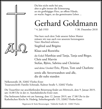 Traueranzeige von Gerhard Goldmann von Westfalen-Blatt