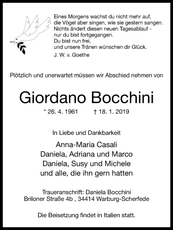 Traueranzeige von Giordano Bocchini von Westfalen-Blatt