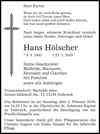 Traueranzeige von Hans Hölscher von Westfalen-Blatt