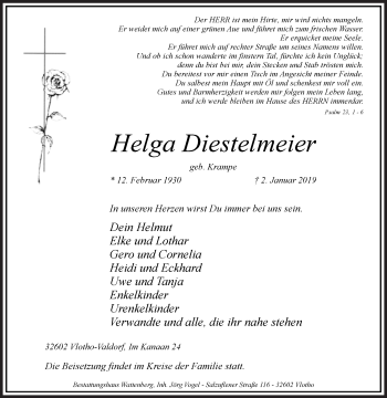 Traueranzeige von Helga Diestelmeier von Westfalen-Blatt