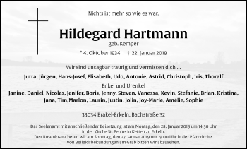 Traueranzeige von Hildegard Hartmann von Westfalen-Blatt