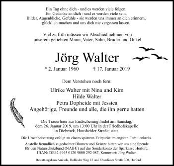 Traueranzeige von Jörg Walter von Westfalen-Blatt