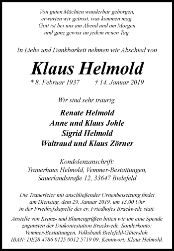 Traueranzeige von Klaus Helmold von Westfalen-Blatt