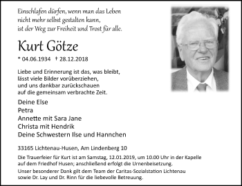 Traueranzeige von Kurt Götze von Westfalen-Blatt