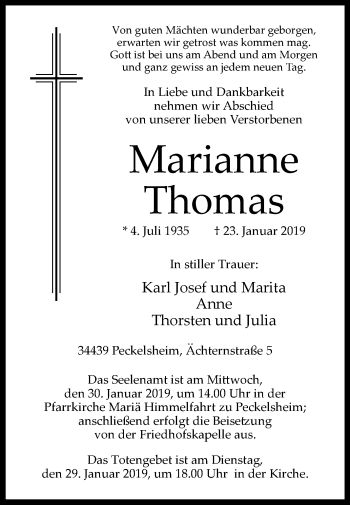 Traueranzeige von Marianne Thomas von Westfalen-Blatt