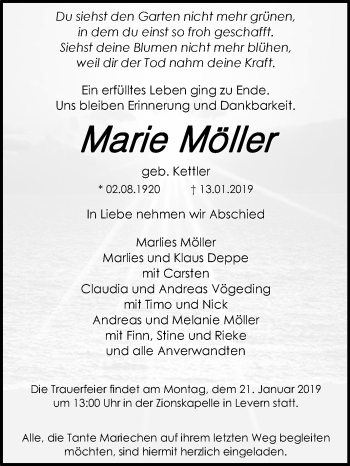 Traueranzeige von Marie Möller von Westfalen-Blatt