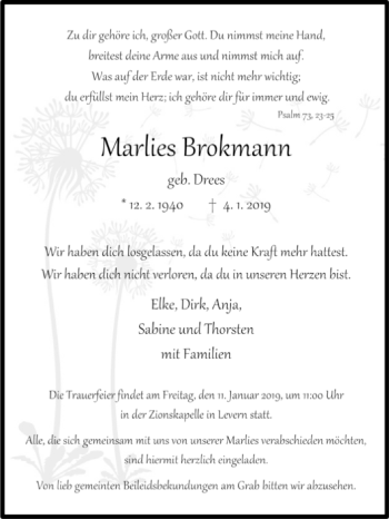 Traueranzeige von Marlies Brokmann von Westfalen-Blatt