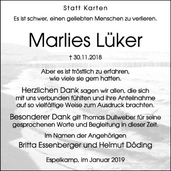 Traueranzeige von Marlies Lüker von Westfalen-Blatt