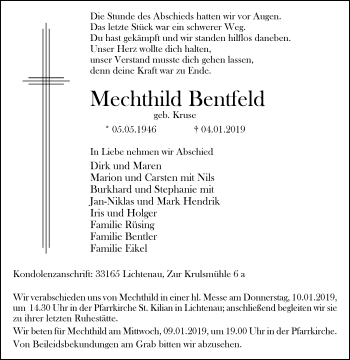 Traueranzeige von Mechthild Bentfeld von Westfalen-Blatt