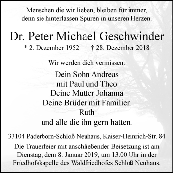 Traueranzeige von Peter Michael Geschwinder von Westfalen-Blatt