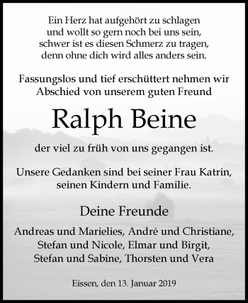 Traueranzeige von Ralph Beine von Westfalen-Blatt