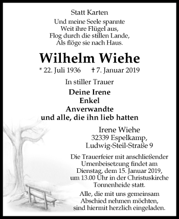 Traueranzeige von Wilhelm Wiehe von Westfalen-Blatt