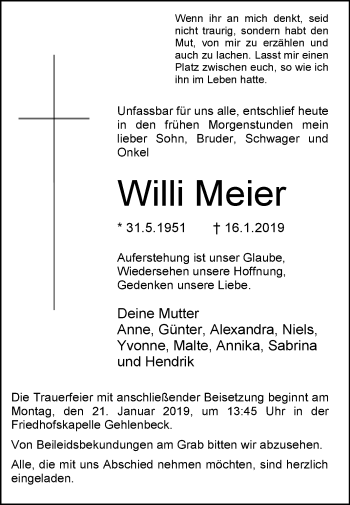 Traueranzeige von Willi Meier von Westfalen-Blatt