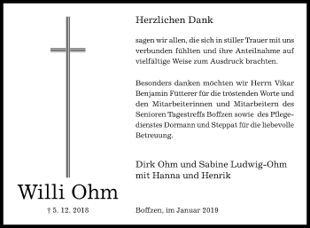 Traueranzeige von Willi Ohm von Westfalen-Blatt