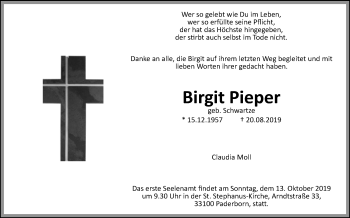 Traueranzeige von Birgit Pieper von Westfalen-Blatt