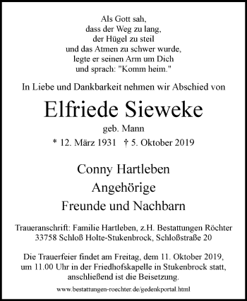 Traueranzeige von Elfriede Sieweke von Westfalen-Blatt