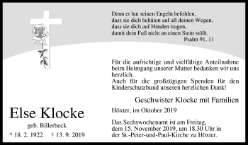 Traueranzeige von Else Klocke von Westfalen-Blatt