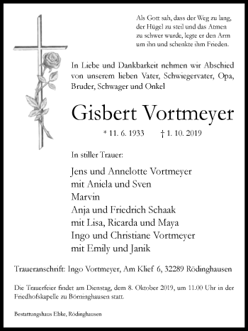 Traueranzeige von Gisbert Vortmeyer von Westfalen-Blatt