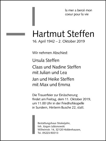 Traueranzeige von Hartmut Steffen von Westfalen-Blatt