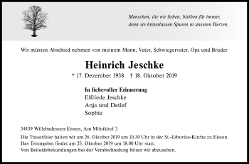 Traueranzeige von Heinrich Jeschke von Westfalen-Blatt