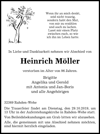 Traueranzeige von Heinrich Möller von Westfalen-Blatt