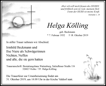 Traueranzeige von Helga Kölling von Westfalen-Blatt