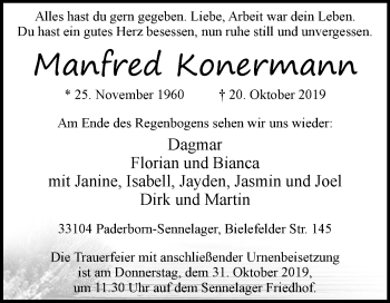 Traueranzeige von Manfred Konermann