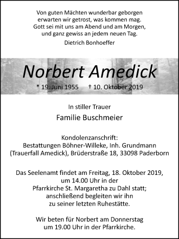 Traueranzeige von Norbert Amedick von Westfalen-Blatt