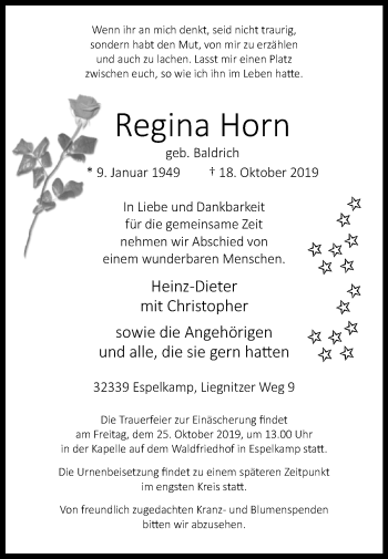 Traueranzeige von Regina Horn von Westfalen-Blatt